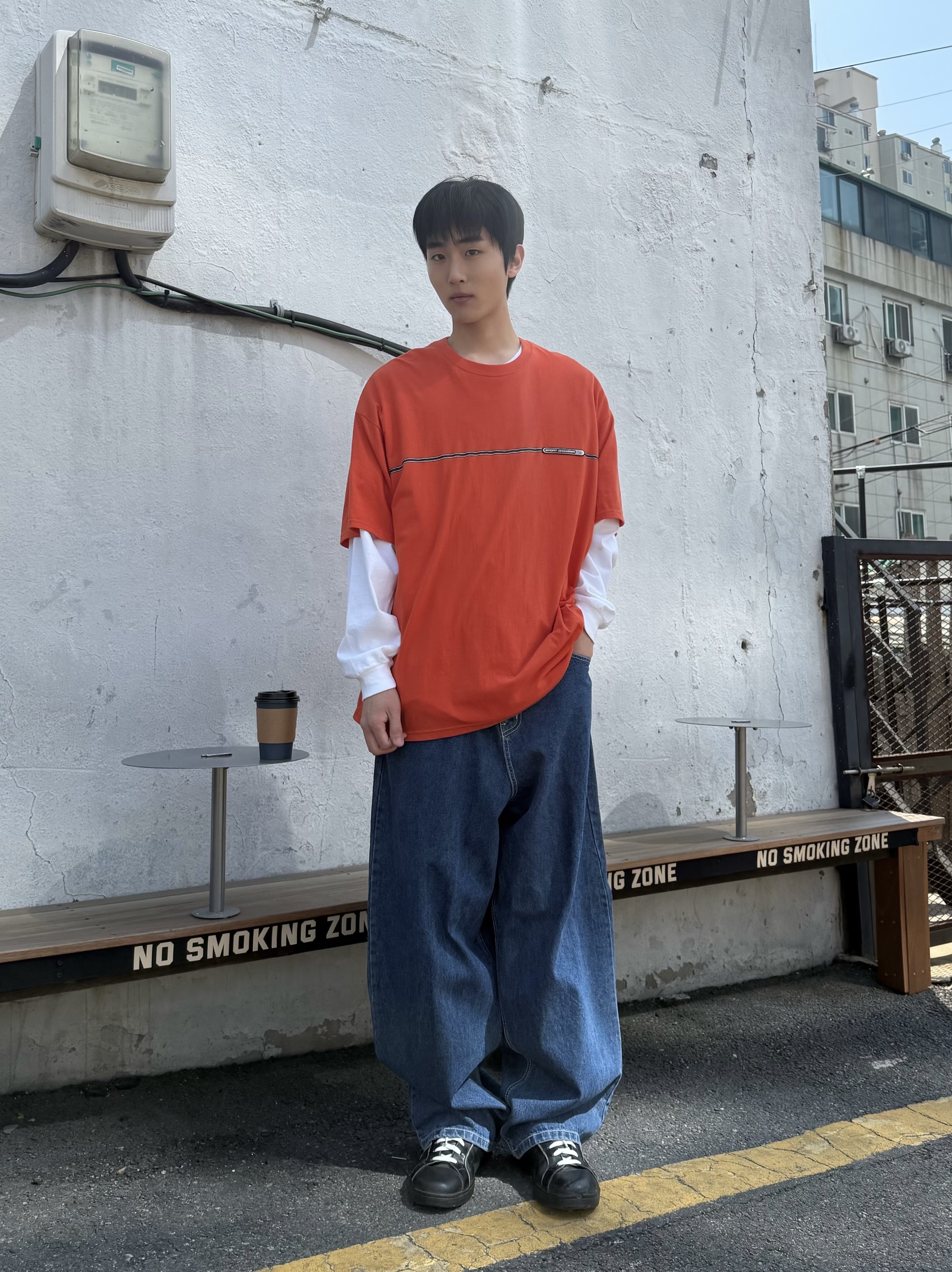 SPORT CHAMBER SC Line Symbol T-Shirt Orange 착용 스타일 - 2