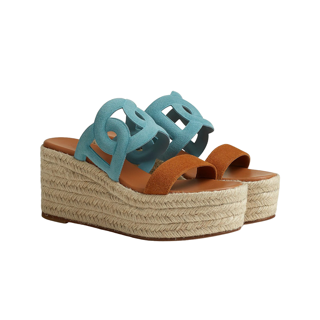 H242111Z6H (W) Hermes Ithea 30 Espadrille Suede Goatskin & Bleu Mineral Naturel
