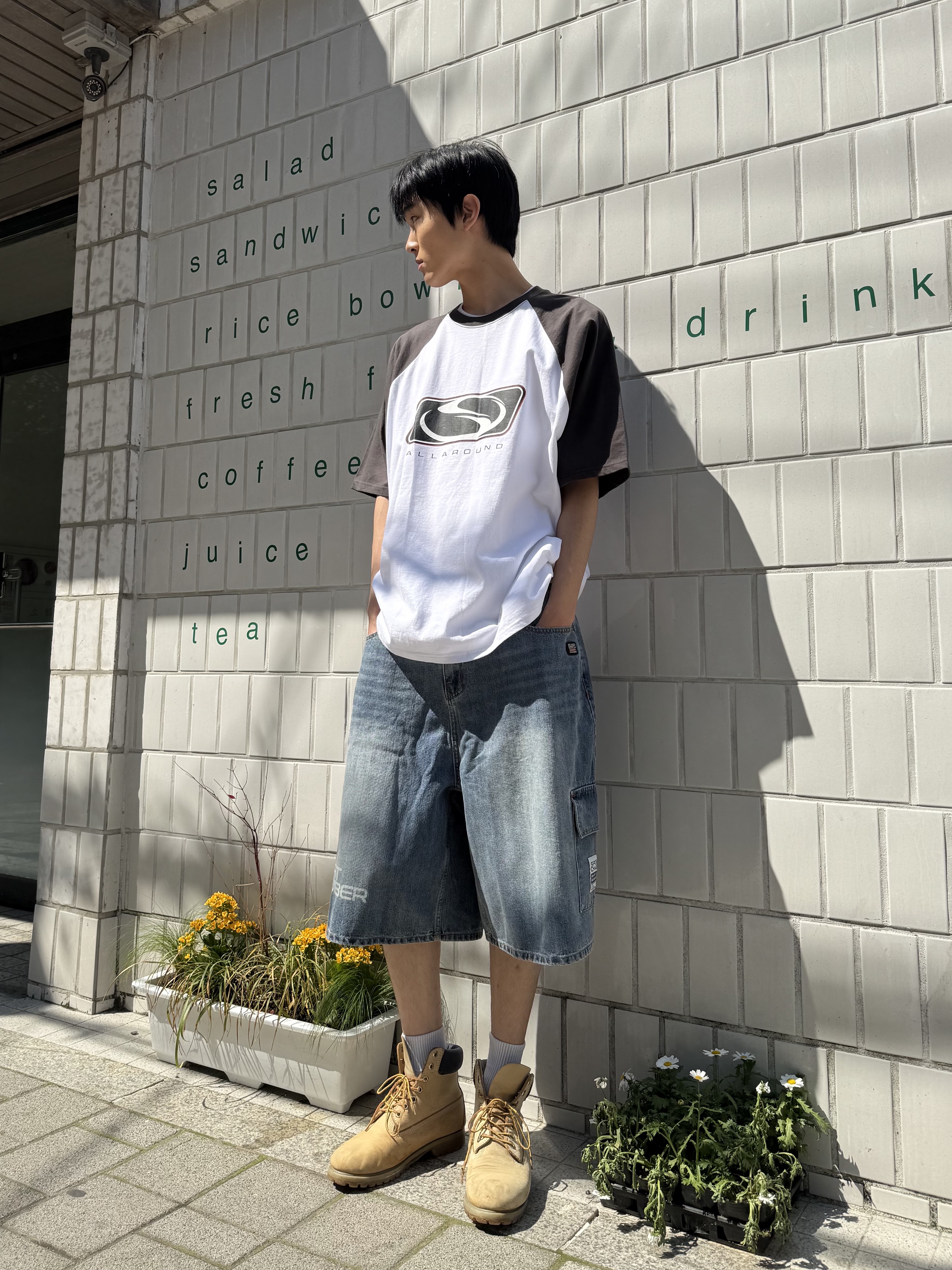 SPORT CHAMBER SC Big Flash Raglan T-Shirt Charcoal 착용 스타일 - 3