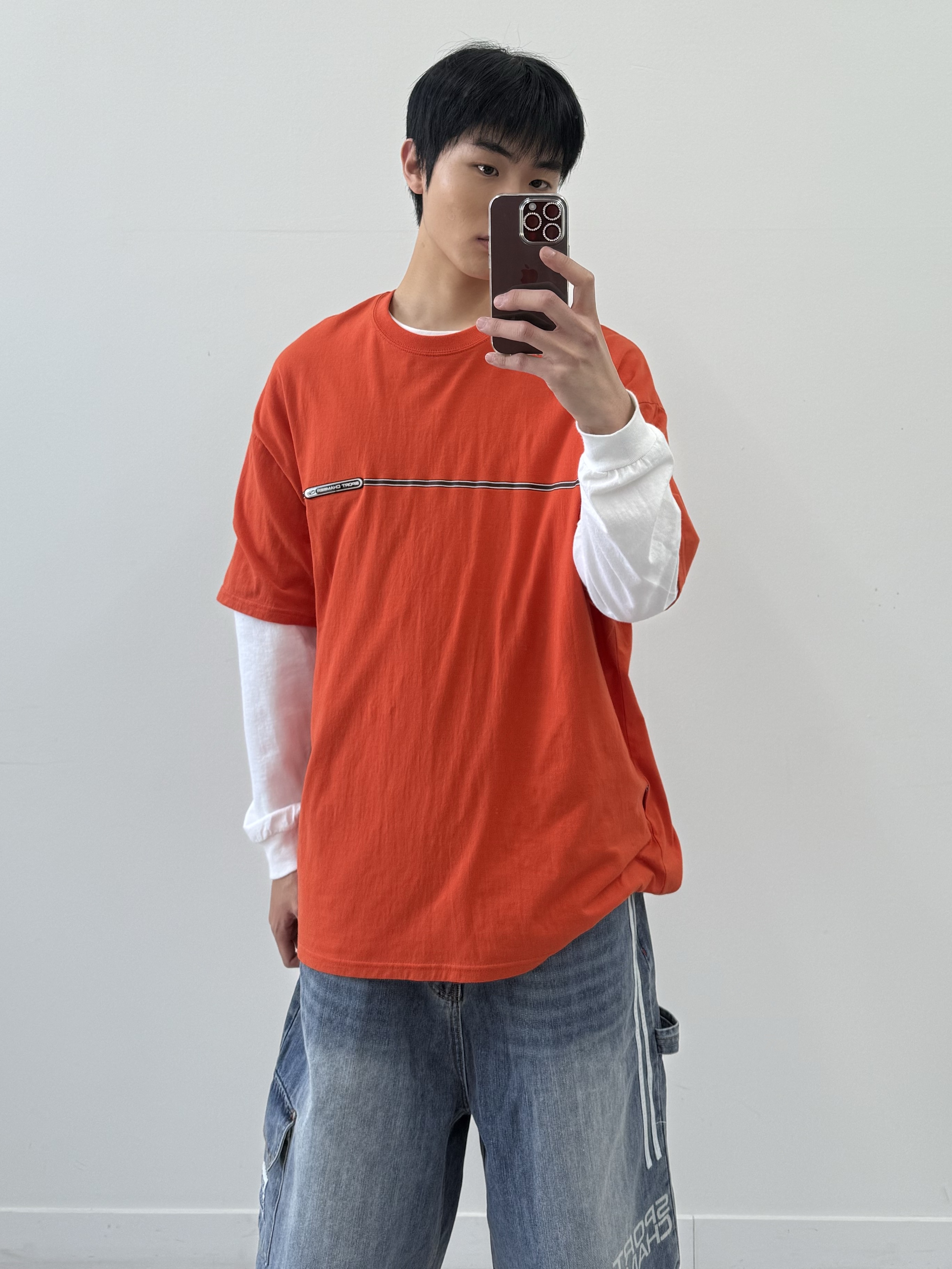 SPORT CHAMBER SC Line Symbol T-Shirt Orange 착용 스타일 - 2