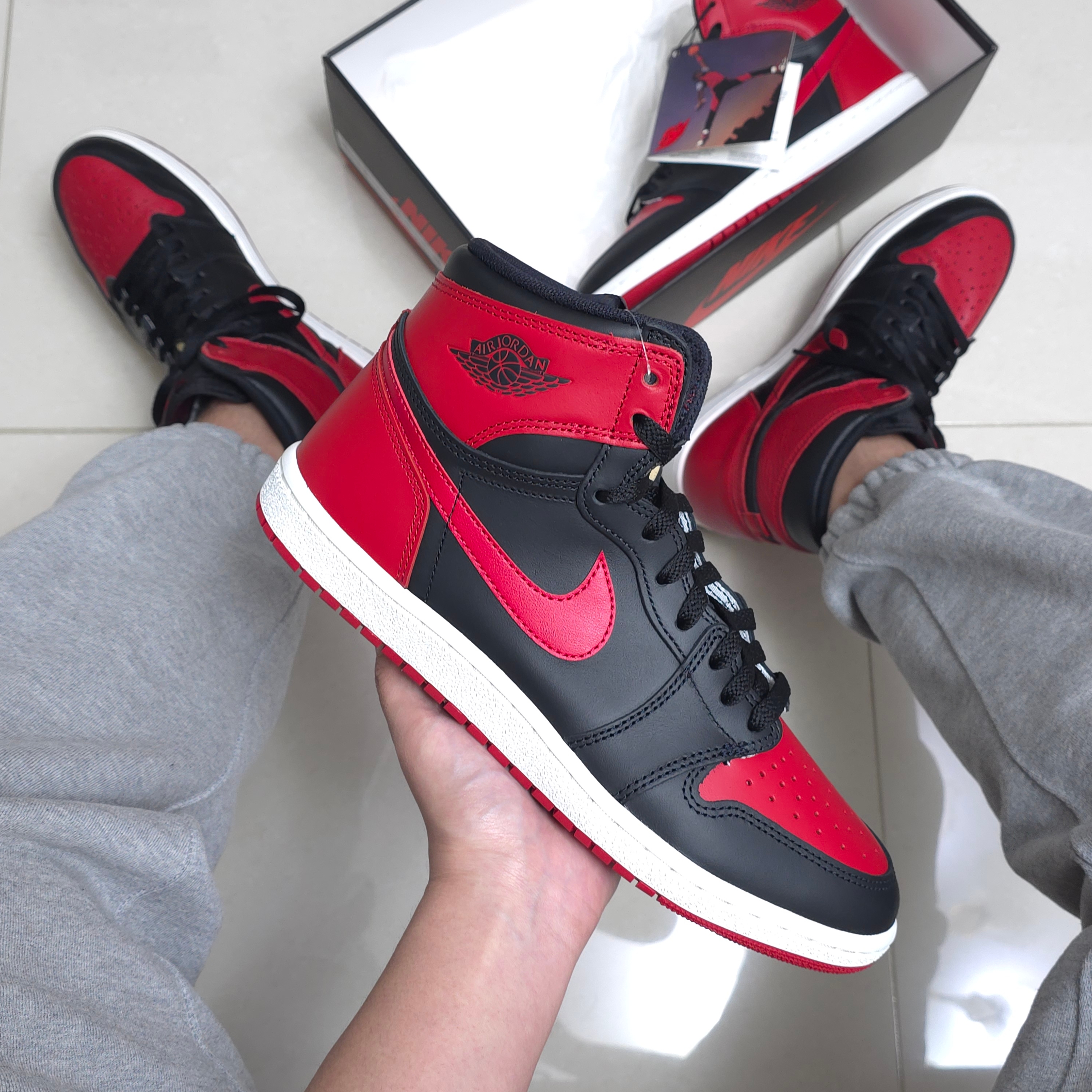 Jordan 1 High 85 Bred, Jordan 1 Retro High OG Bred Banned 2016 착용 스타일 - 4