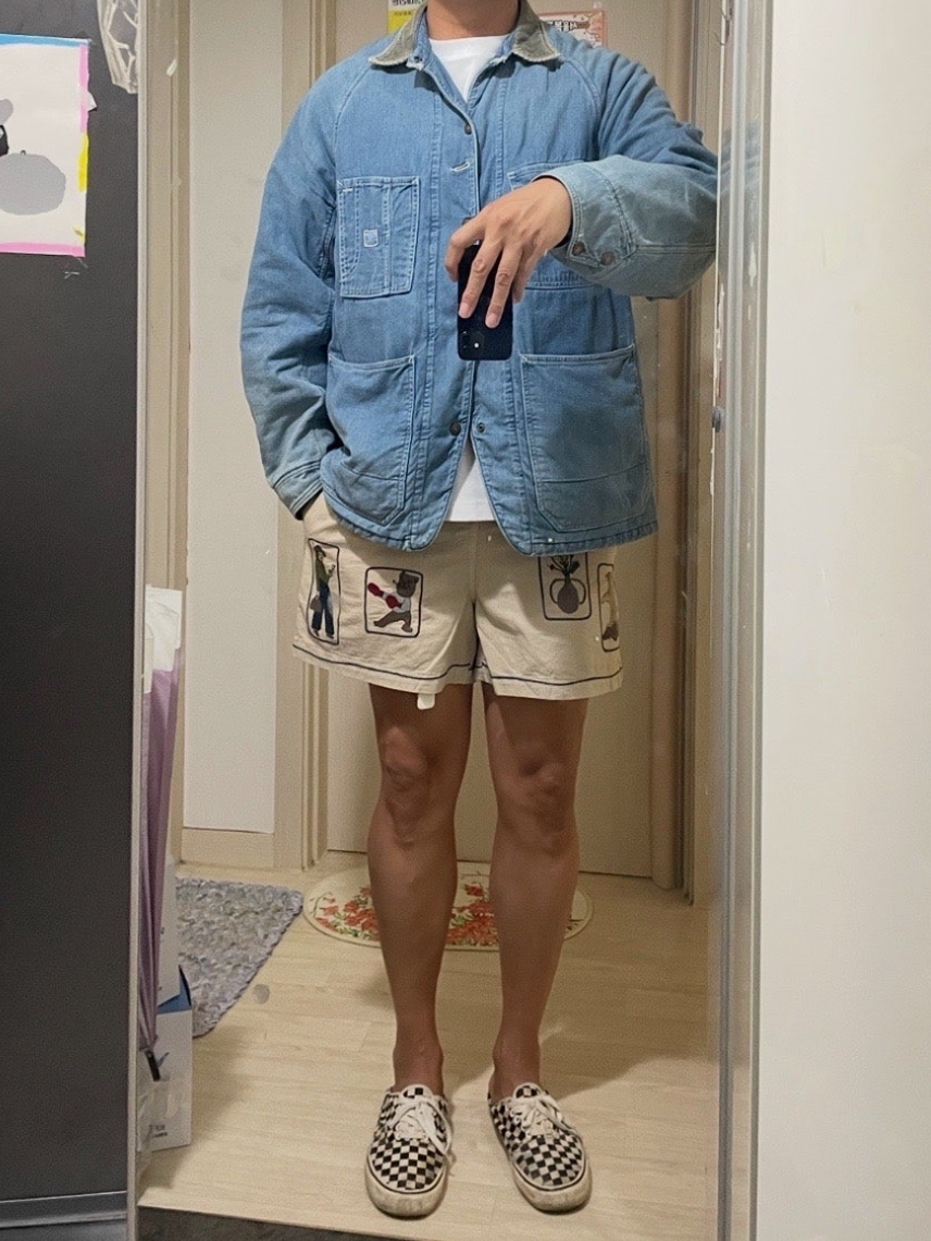Samuel Zelig North Short Tinted Natural, Kapital 8 oz. Denim Lining Cactus Coverall Indigo 착용 스타일 - 2