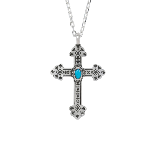2503Pendant60 The Guys X Rendoe 925 Silver Cross Turquoise Pendant 60cm