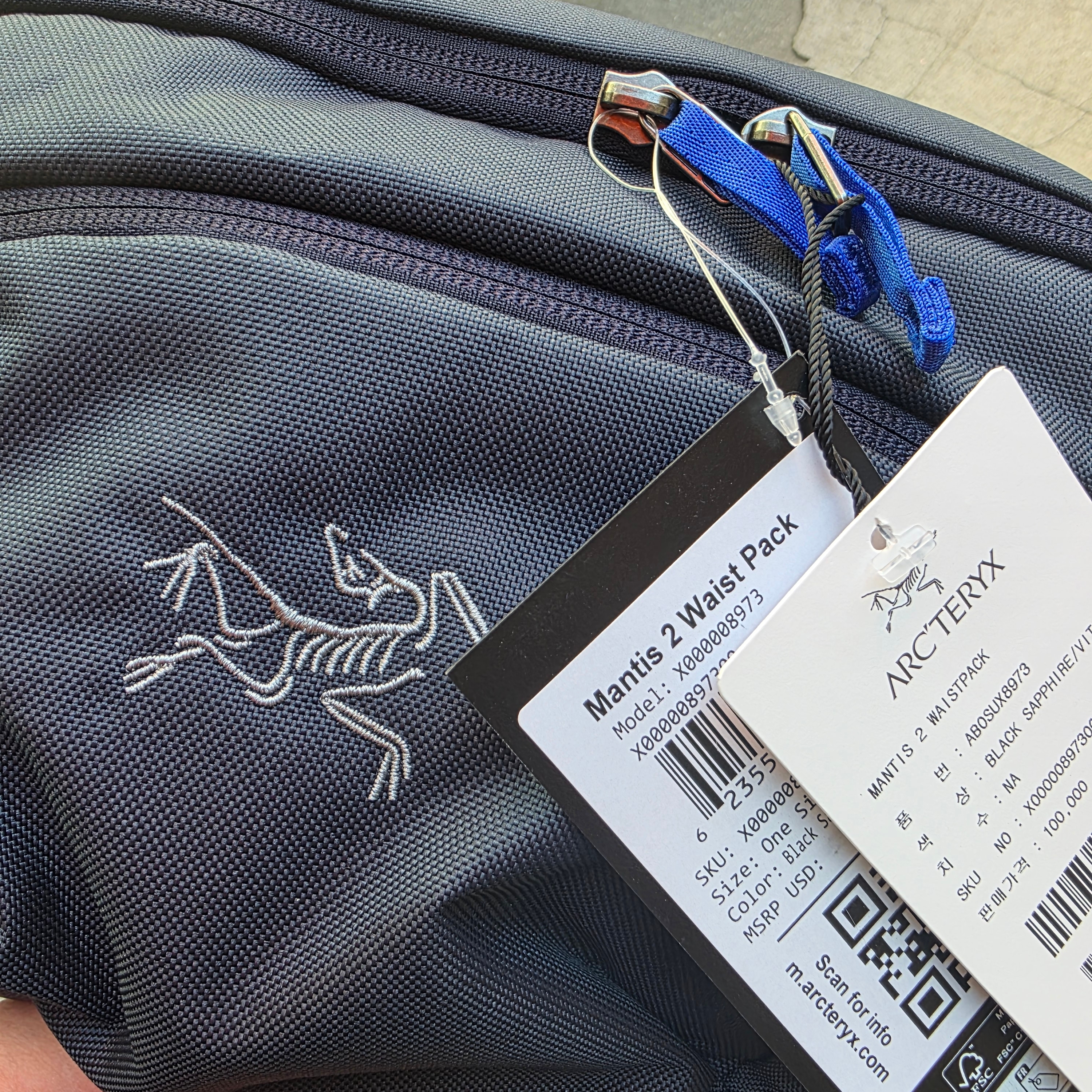 Arc'teryx Mantis 2 Waistpack Black Sapphire Vitality 착용 스타일