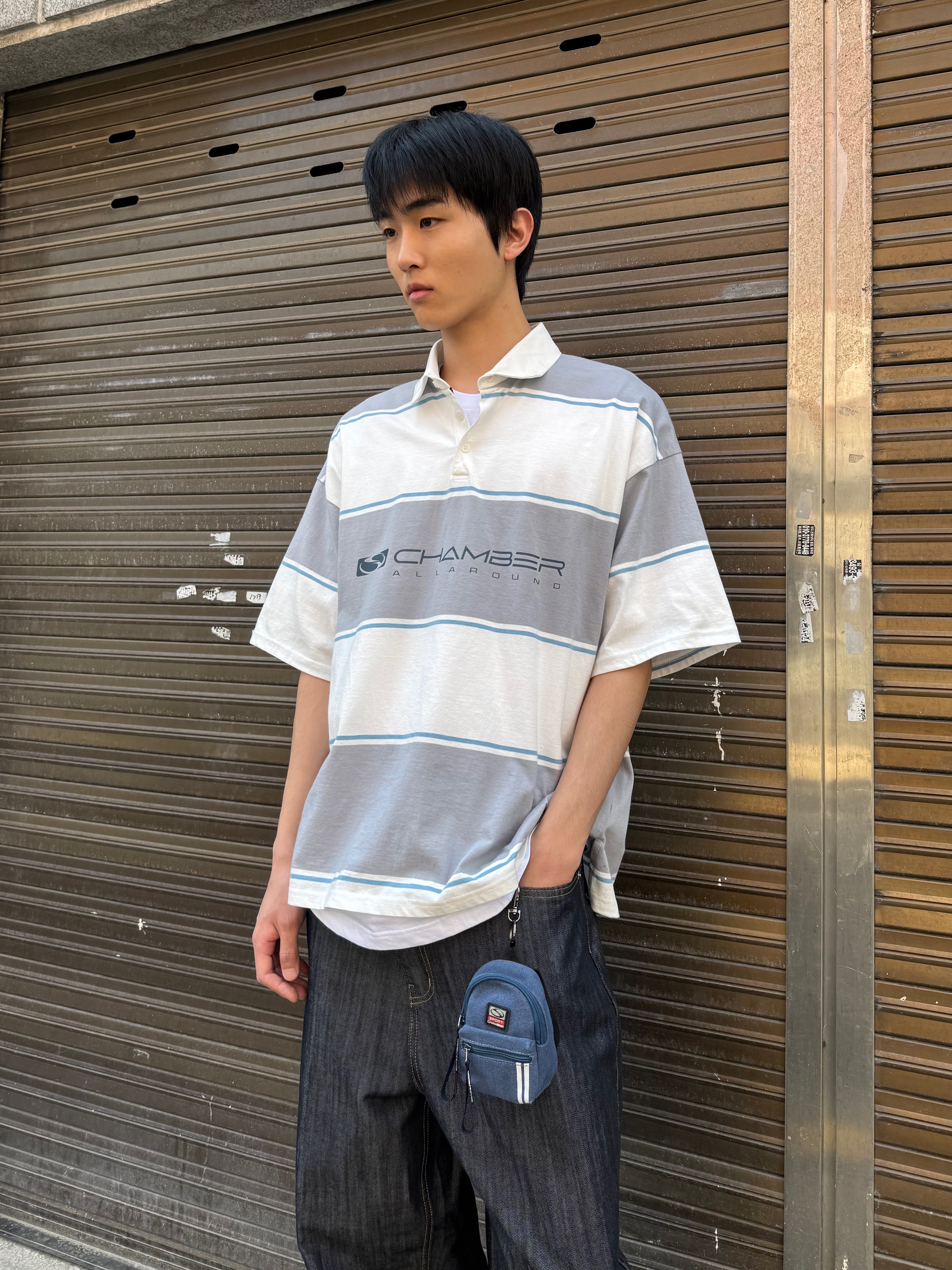 SPORT CHAMBER SC Flash Rugby T-Shirt Ash Blue 착용 스타일 - 3