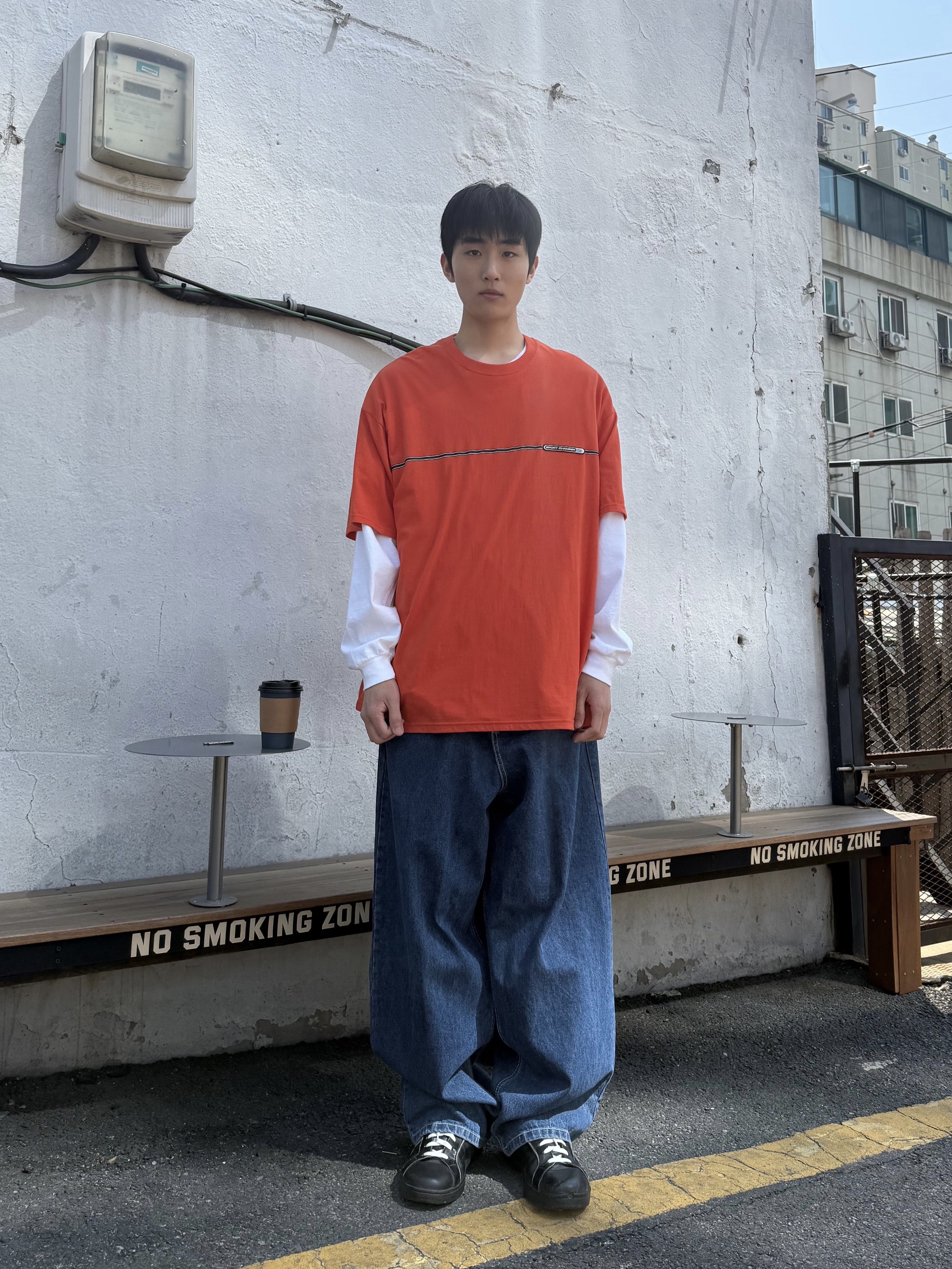 SPORT CHAMBER SC Line Symbol T-Shirt Orange 착용 스타일 - 1