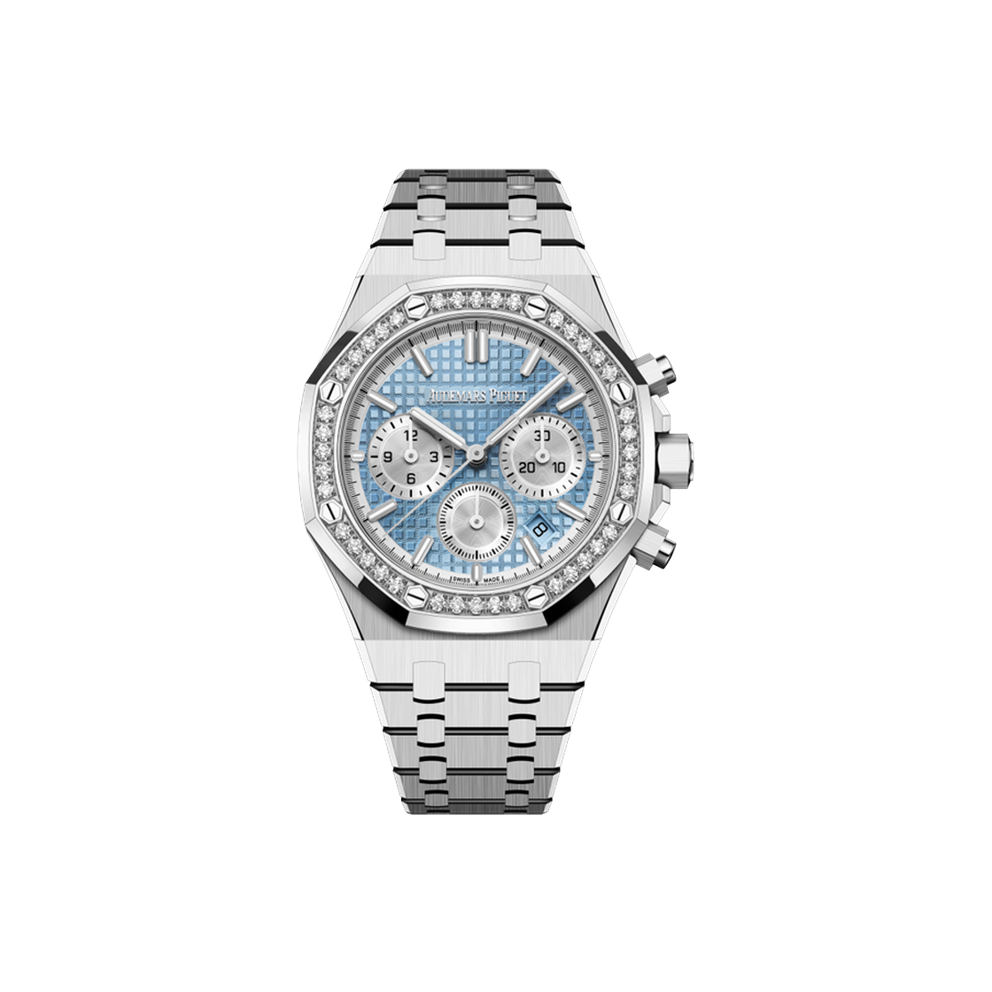 오데마피게 로얄오크 크로노그래프 38-26715ST 베젤다이아 라이트블루 바(Audemars Piguet Royal Oak Chronograph 38-26715ST Bezel Diamond Light Blue Baton)