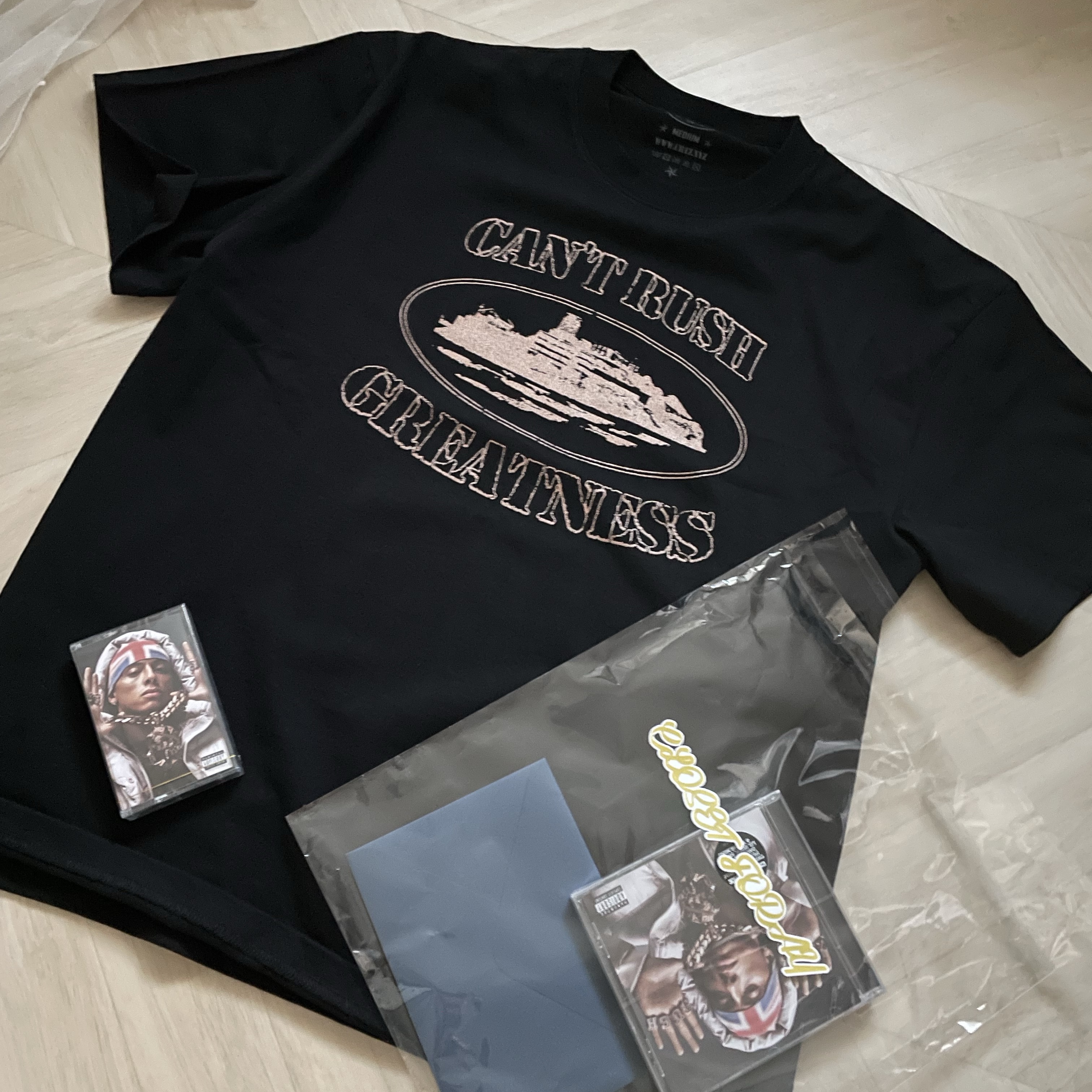 Corteiz x Central Cee Can't Rush Greatness T-Shirt Black 착용 스타일 - 2