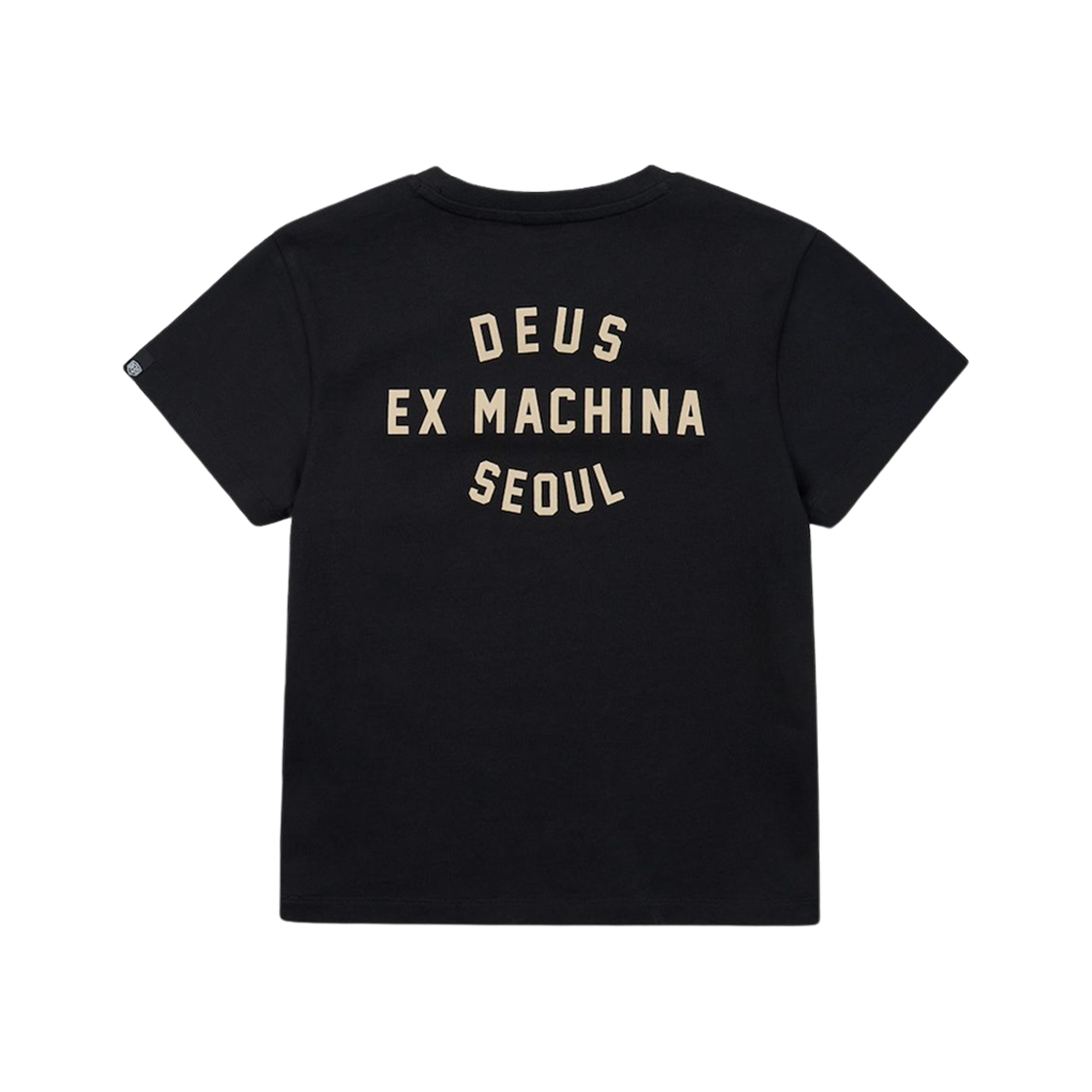 (W) 데우스 엑스 마키나 W. 서울 컬리지 어드레스 크롭 티셔츠 블랙((W) Deus Ex Machina W. Seoul College Address Crop T-Shirt Black)