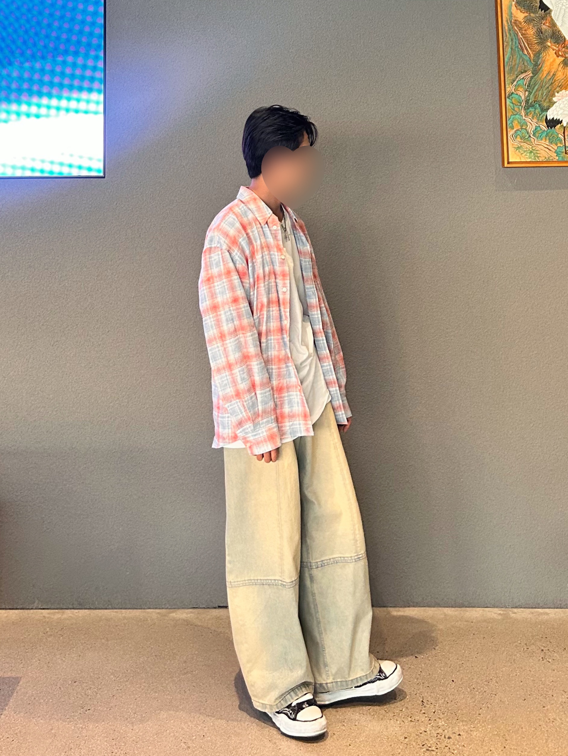 Haleine Incision Tin Washed Jean Light Blue (VB207), Hatchingroom Museum Shirt Tie Dyed Check Coral 착용 스타일 - 2