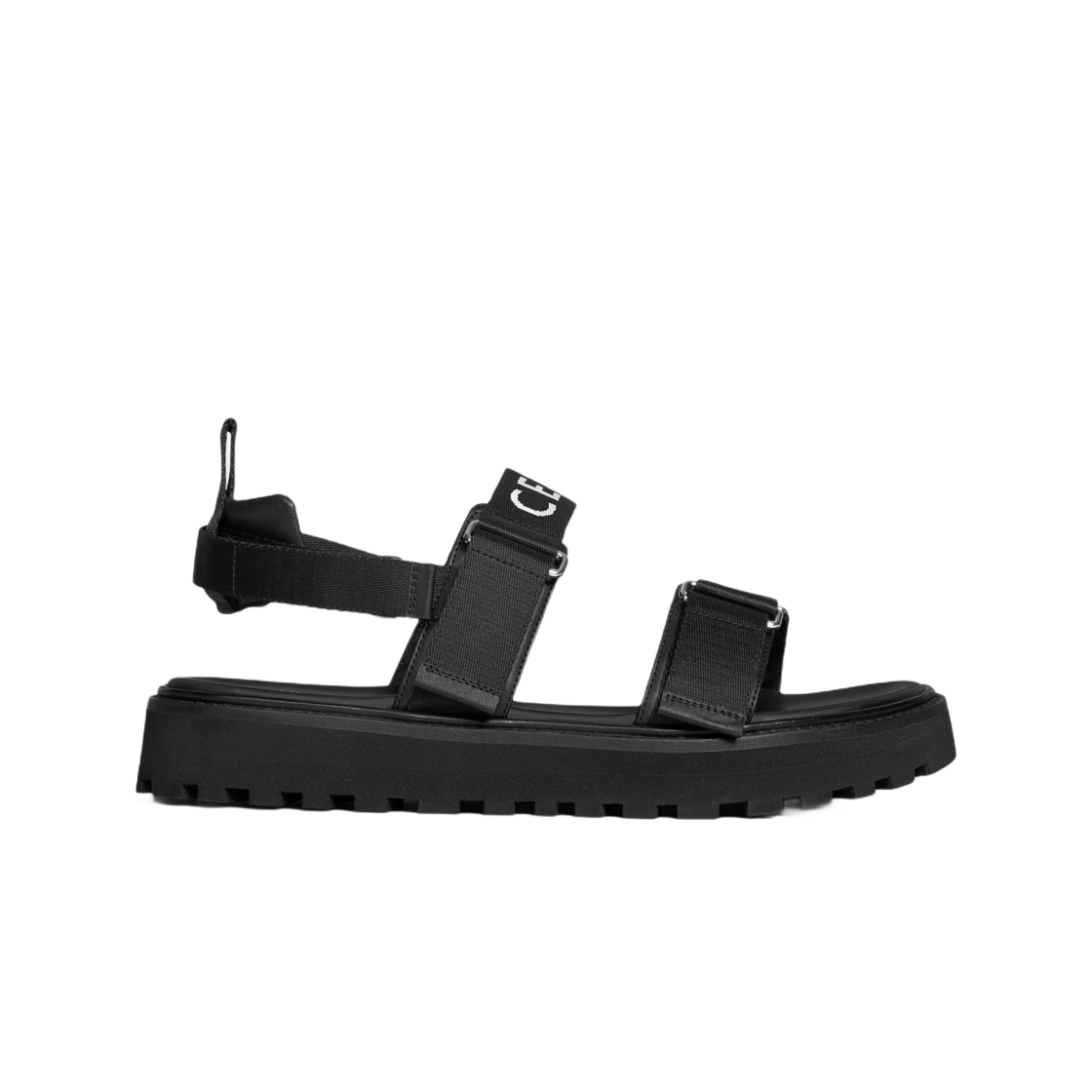 363435103C-38NO Celine Billie Strappy Sandal in Celine Jacquard and Calfskin Black