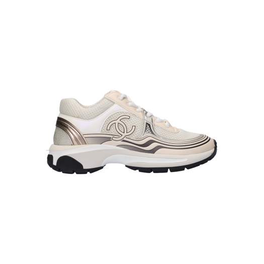 G45077B Chanel Sneakers Fabric Laminated & Ivory White Silver