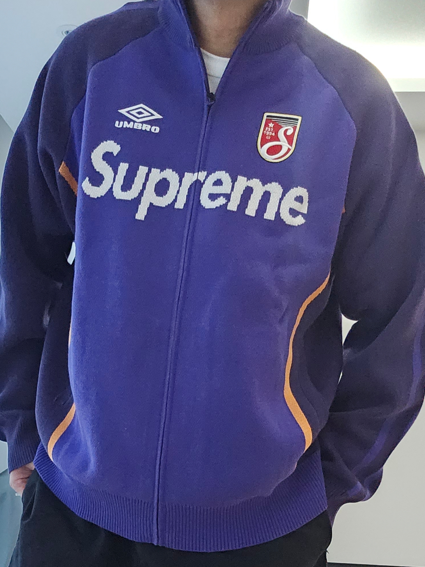 Supreme x Umbro Zip Up Sweater Purple - 25SS 착용 스타일 - 3