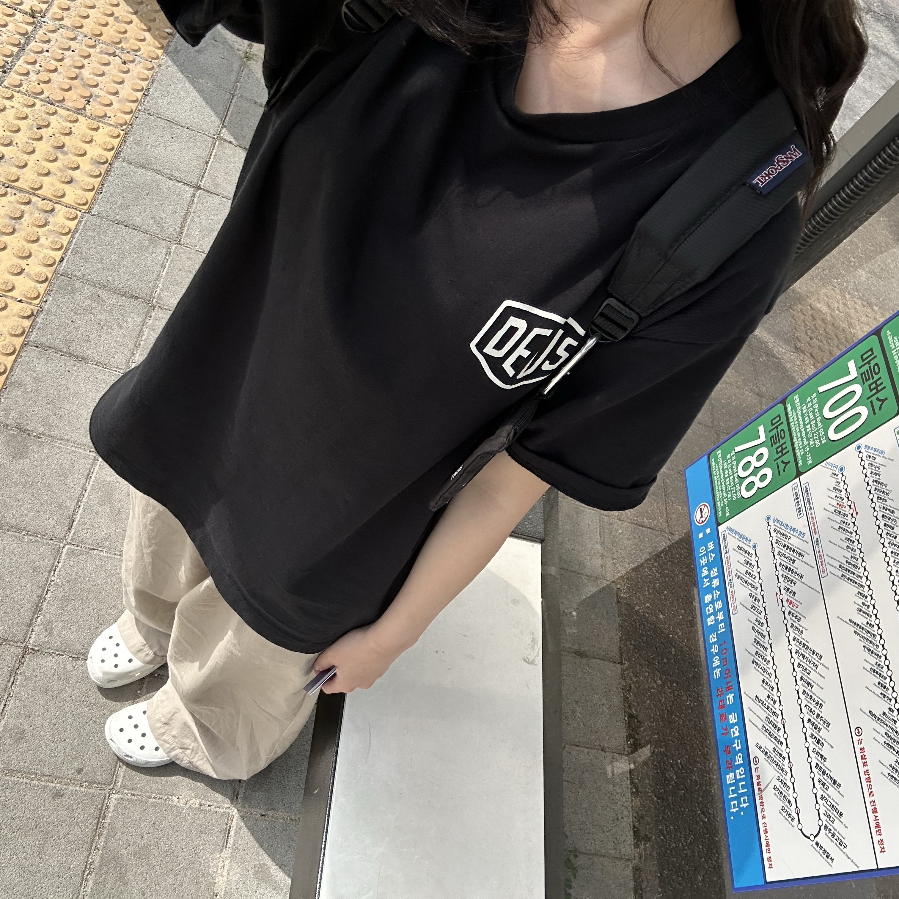 Deus Ex Machina Seoul Address T-Shirt Black, Jansport Superbreak Backpack Black 착용 스타일