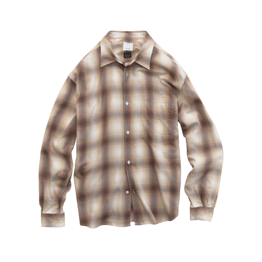PL5OSH1304KX Polyteru Loosed Check Shirt Washed Orange Red (Japanese Fabric)