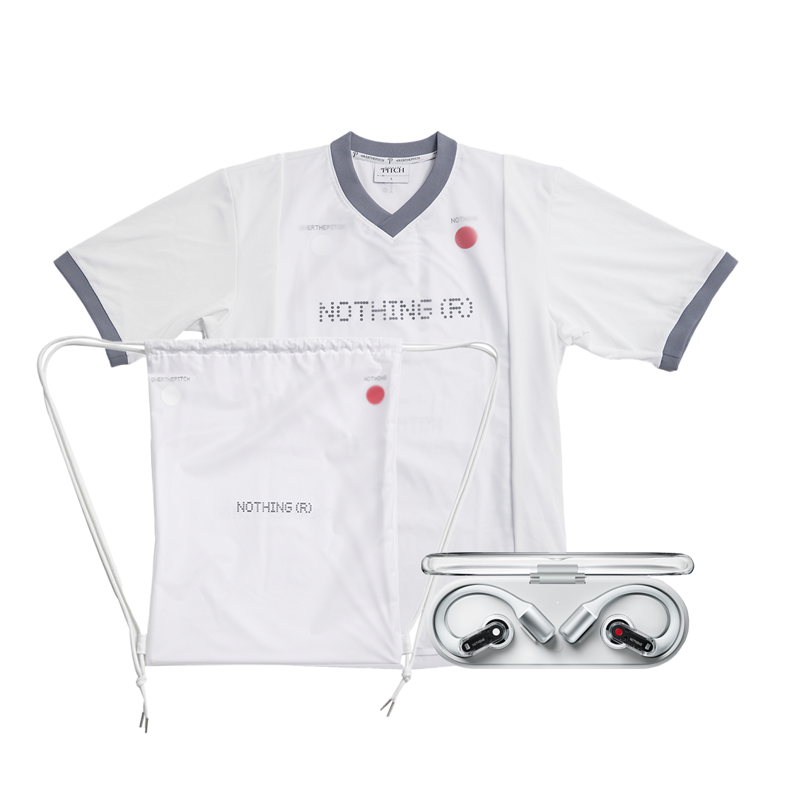 [KREAM 단독] 낫싱 x 오버더피치 콜라보 이어 (오픈) 화이트 + 저지 + 짐색([KREAM 단독] Nothing x Over The Pitch Collaboration Ear (Open) White + Jersey + Gym Sack)