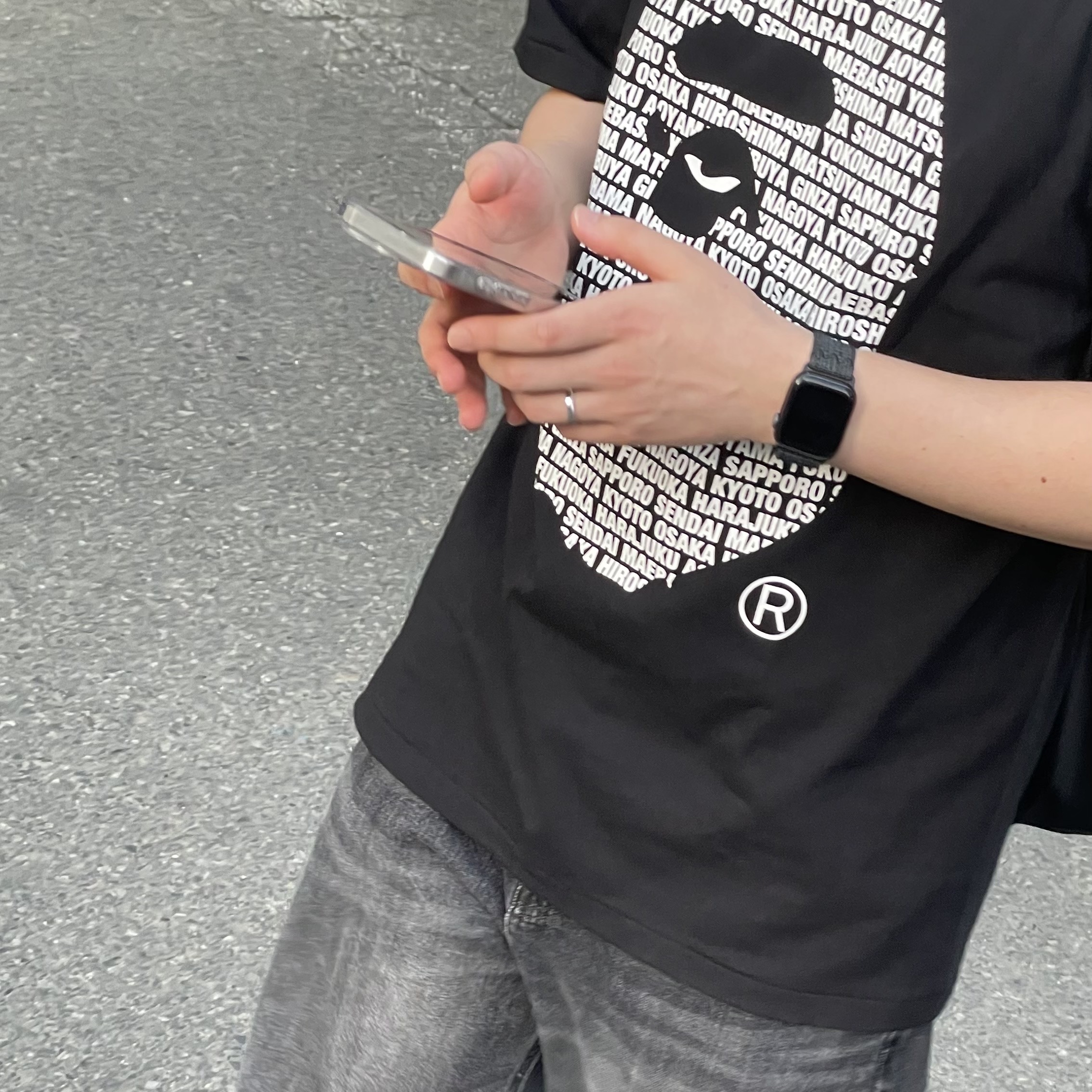 BAPE Japan Ape Head T-Shirt Black 착용 스타일