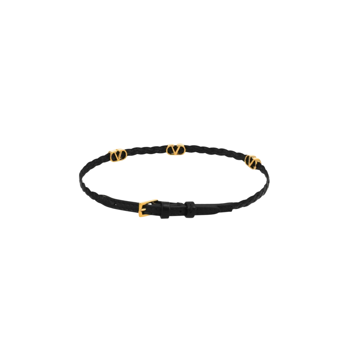 발렌티노 브이로고 레더 네클리스 블랙 골드(Valentino Vlogo Leather Necklace Black Gold)