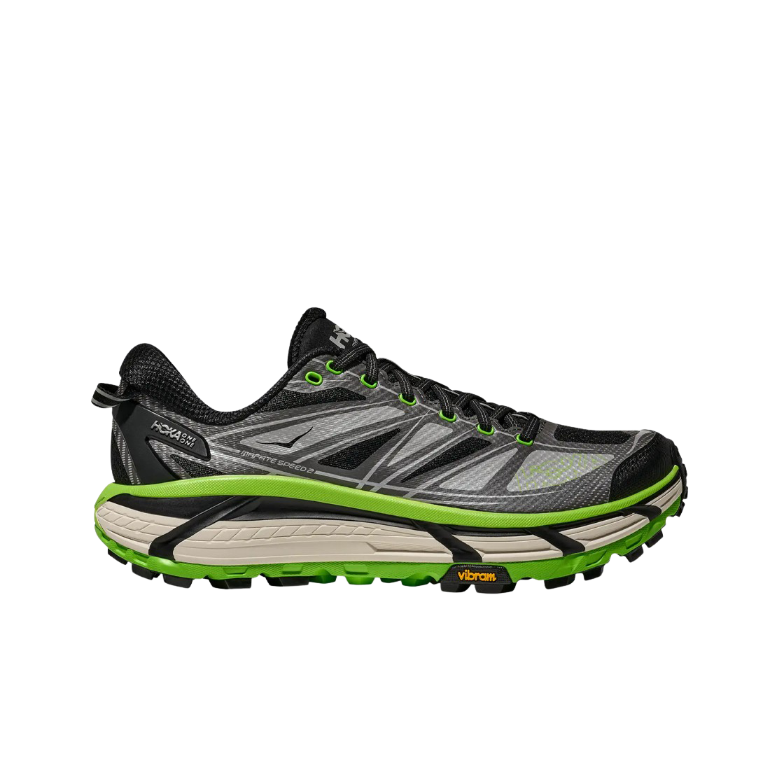 호카 마파테 스피드 2 블랙 일렉트릭 그린(Hoka Mafate Speed 2 Black Electric Green)