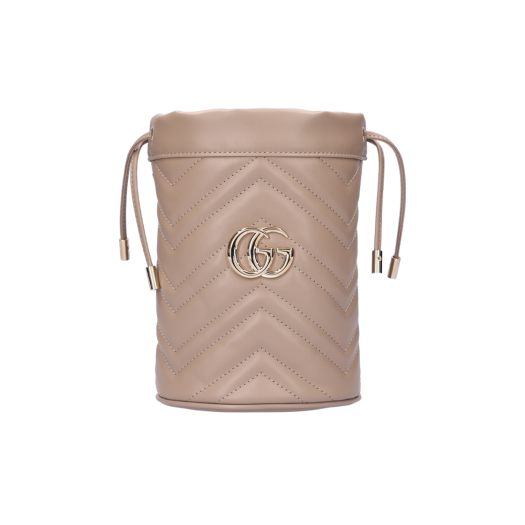 575163 Gucci GG Marmont Mini Leather Bucket Bag Taupe