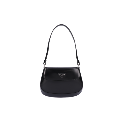 1BD311 Prada Cleo Brushed Leather Shoulder Bag with Flap Black