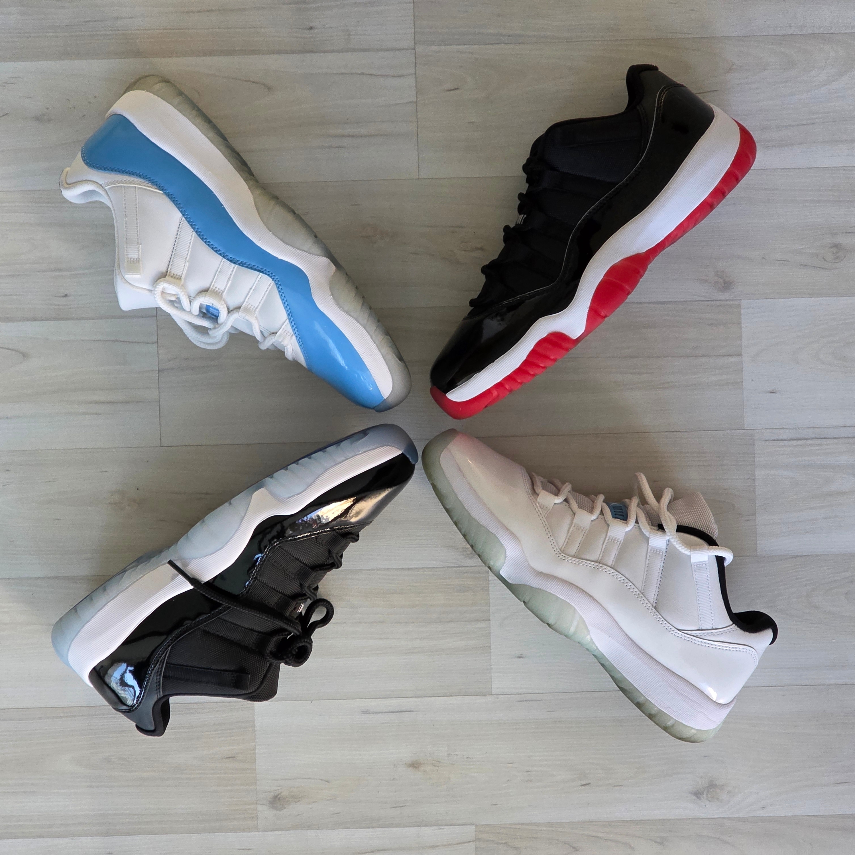 Jordan 11 Retro Low Bred 2025, Jordan 11 Retro Low University Blue 2017 착용 스타일 - 1