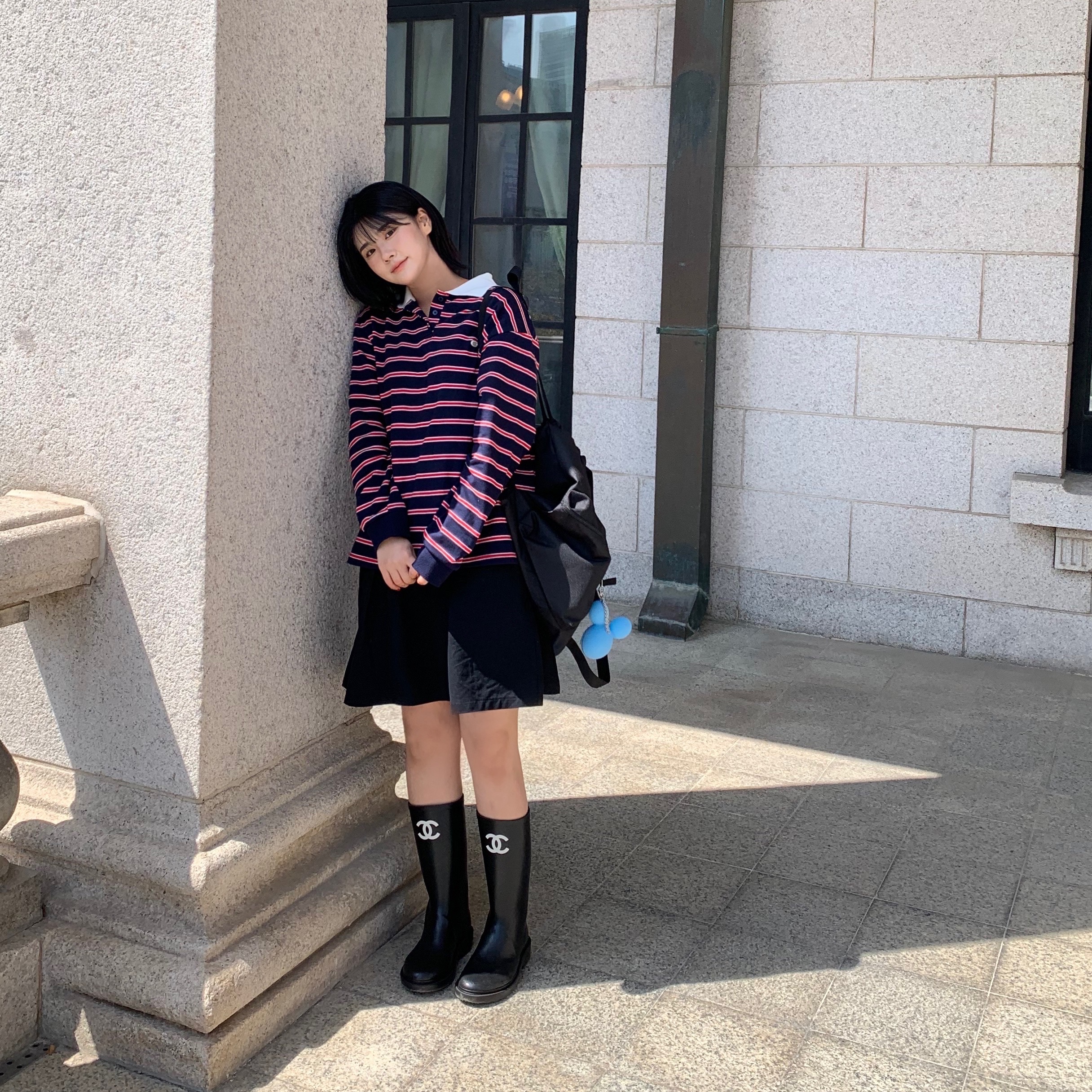 (W) Chanel Boots Caoutchouc & Black 착용 스타일 - 1