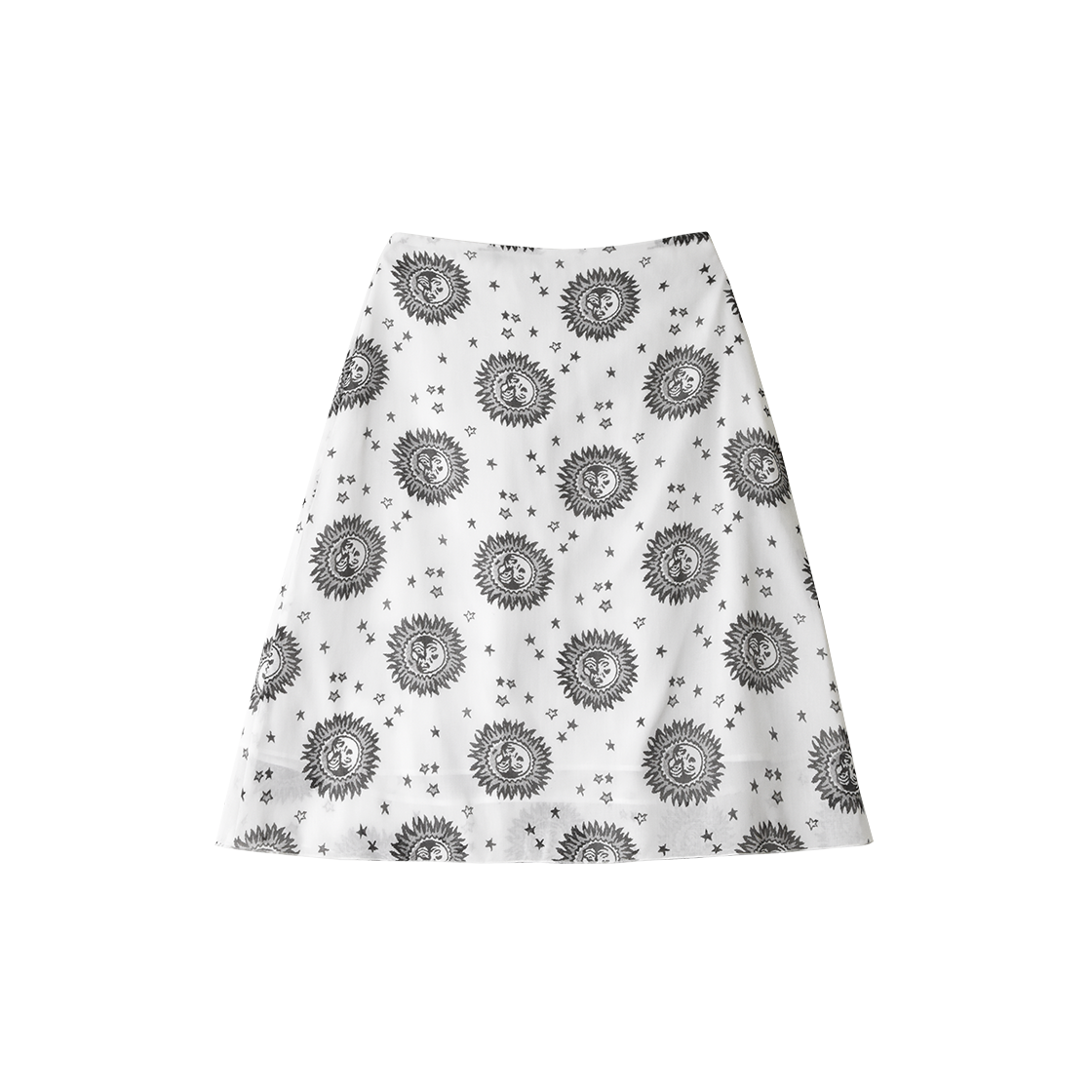 쿠키시 태양 나염의 레이온 미디 스커트 화이트(Kookeesee Sun Print Rayon Skirt White)