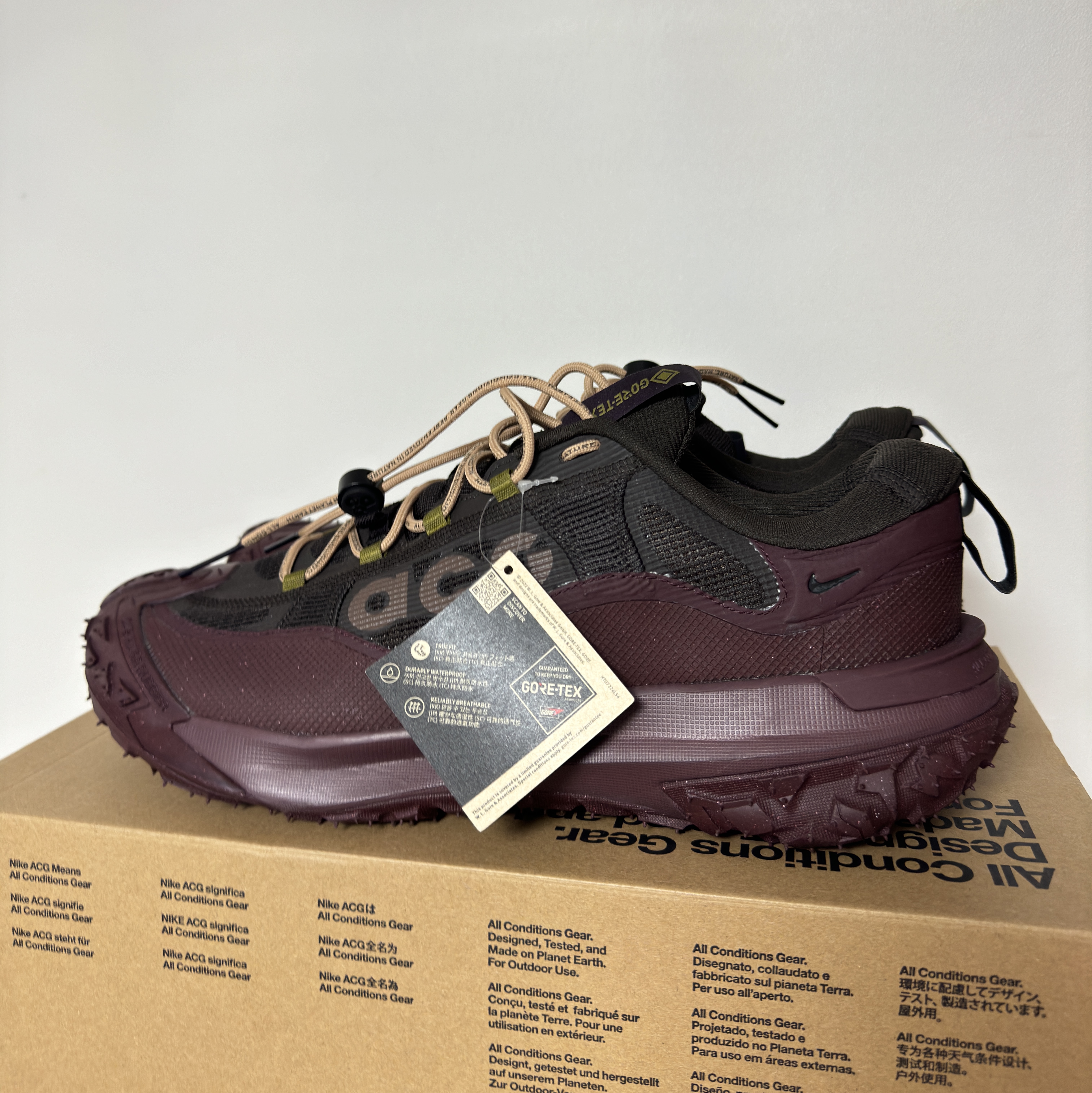 Nike ACG Mountain Fly 2 Low Gore-Tex Burgundy Crush and Velvet Brown 착용 스타일