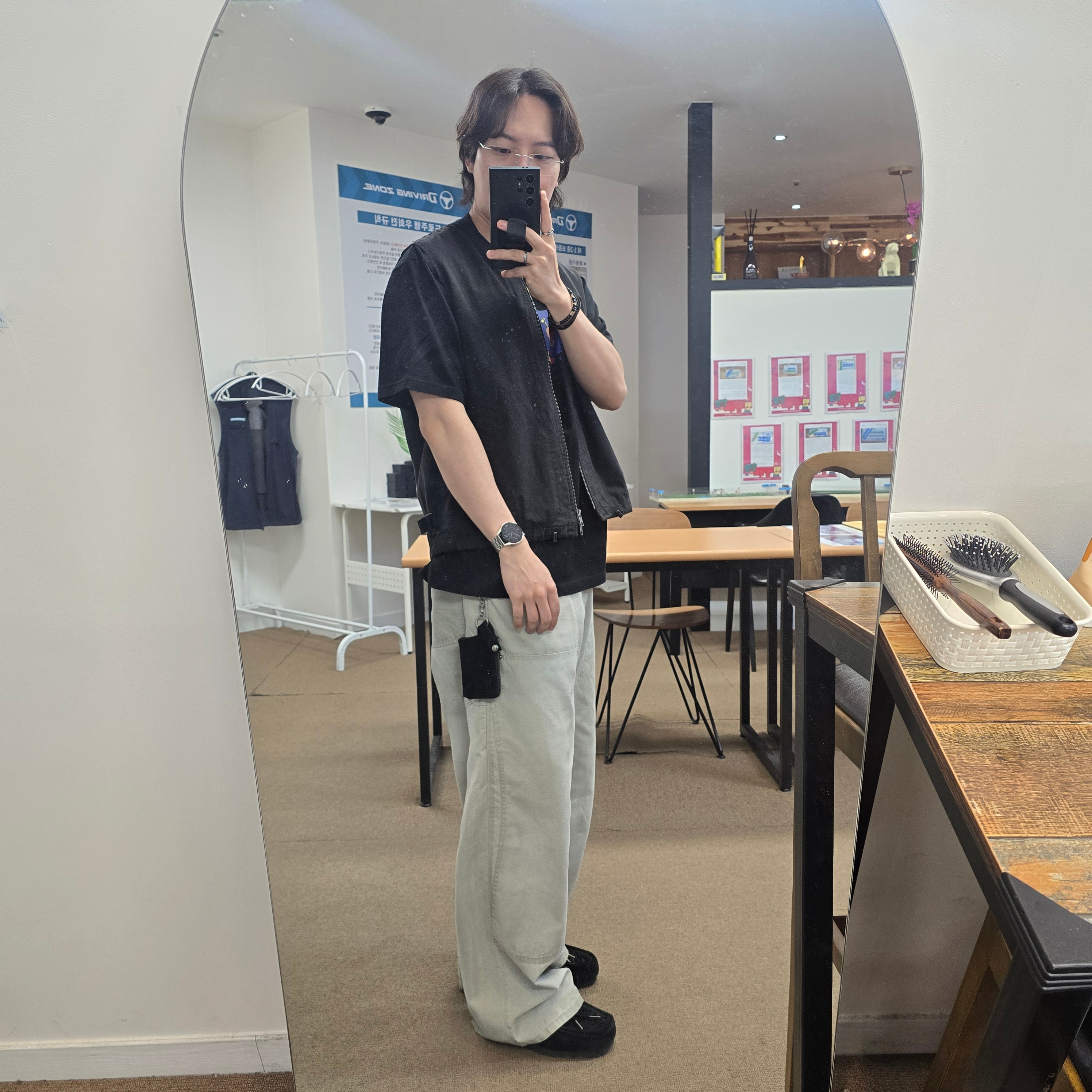 Polyteru Hard Washed Double Knee Pants Light Gray, [프리오더] Polyteru Wallabee Shoes Woven Black 착용 스타일 - 2