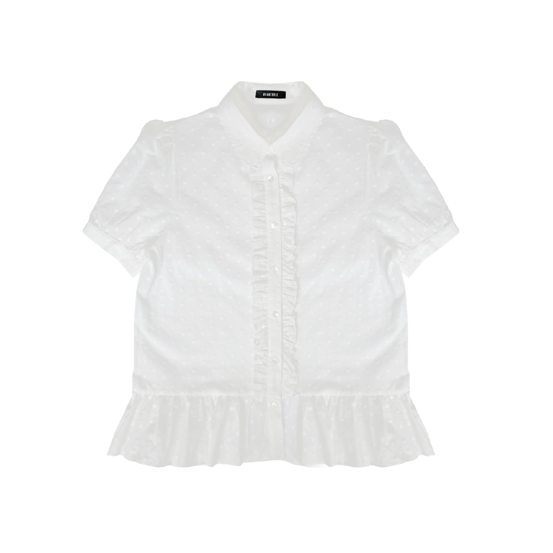 쿠키시 러플 반팔 블라우스 플라워 자수(Kookeesee Ruffle Short Sleeve Blouses Flower Embroidery)