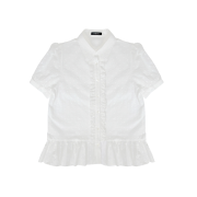 Kookeesee Ruffle Short Sleeve Blouses Flower Embroidery