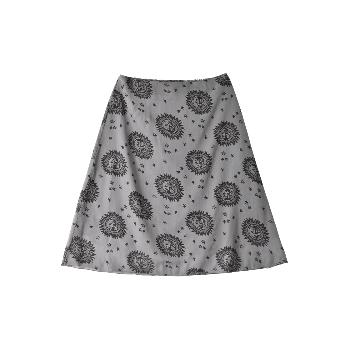 쿠키시 태양 나염의 레이온 미디 스커트 다크그레이(Kookeesee Sun Print Rayon Skirt Dark Grey)