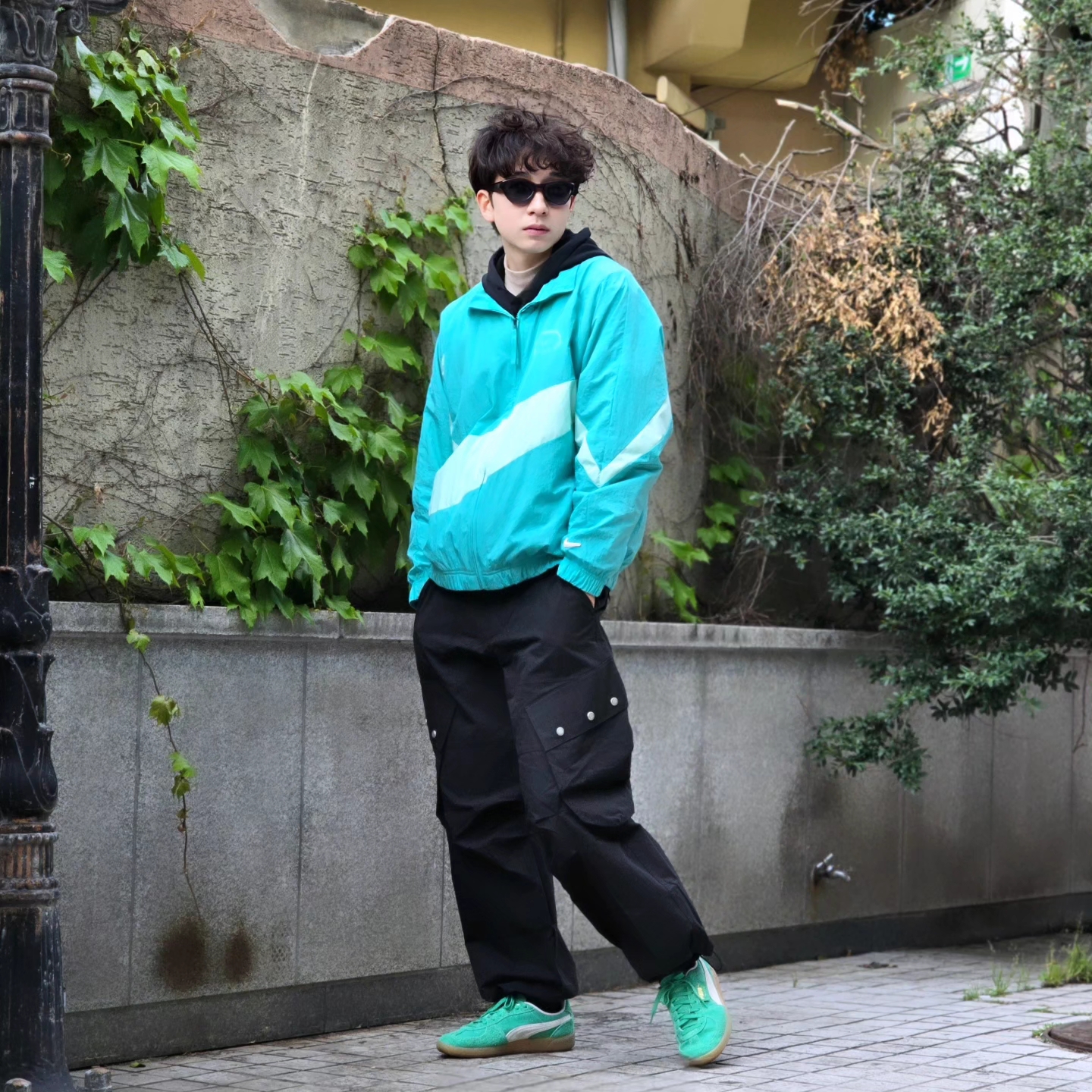 Nike NSW HBR NCPS Woven Jacket Washed Teal - Asia, Puma Palermo Vintage Jade Frost 착용 스타일 - 6