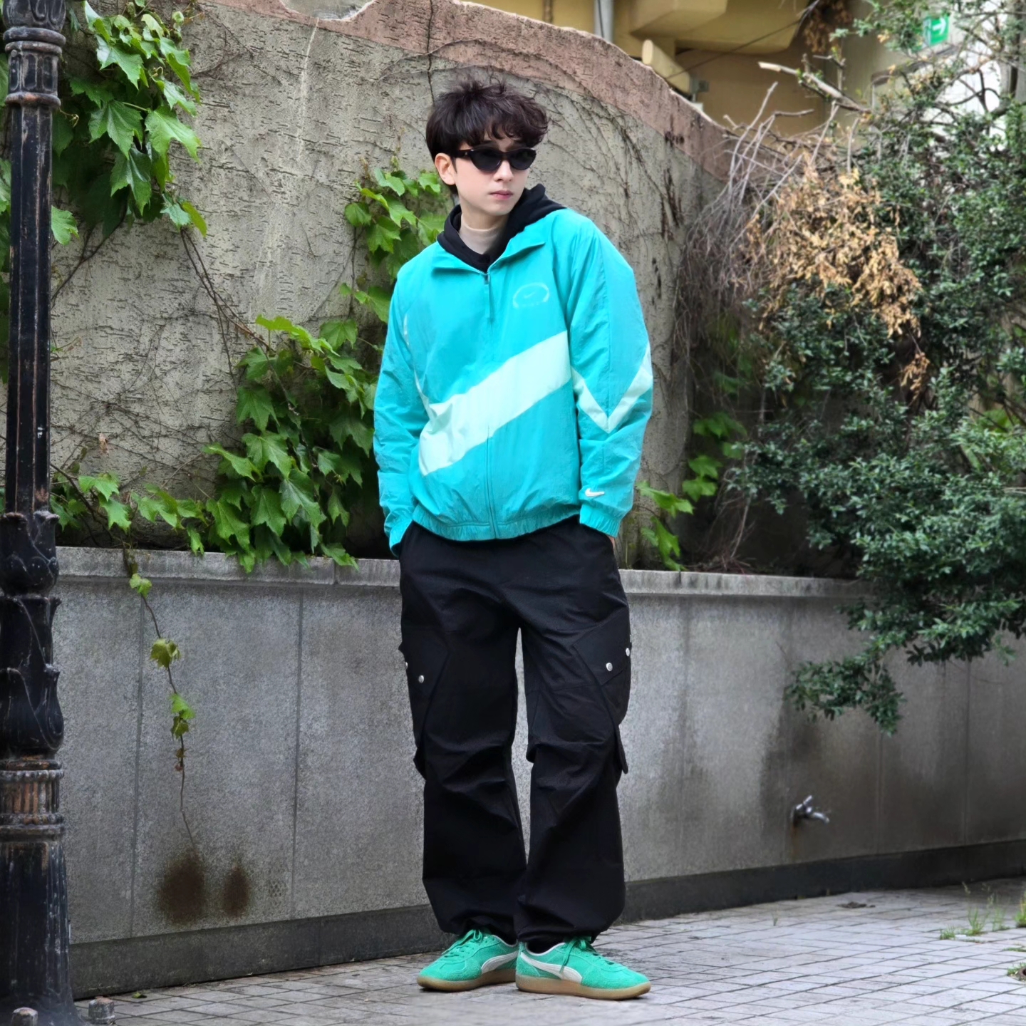 Nike NSW HBR NCPS Woven Jacket Washed Teal - Asia, Puma Palermo Vintage Jade Frost 착용 스타일 - 3