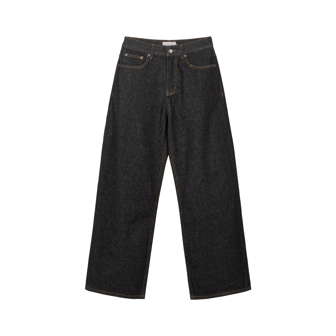 BE25DN01_BK Begin202 Wide Semi Flare Denim Pants Non Faded Black