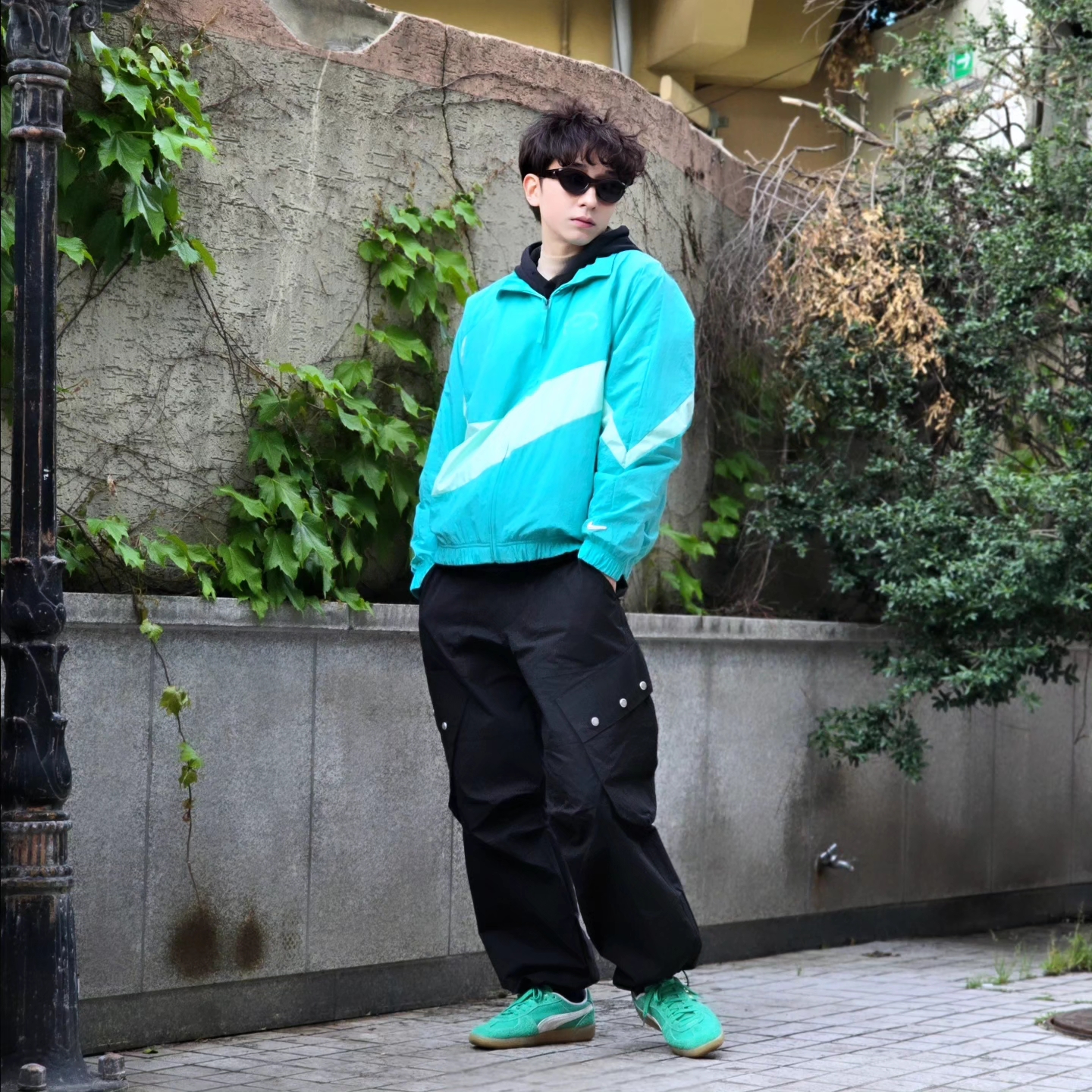 Nike NSW HBR NCPS Woven Jacket Washed Teal - Asia, Puma Palermo Vintage Jade Frost 착용 스타일 - 5