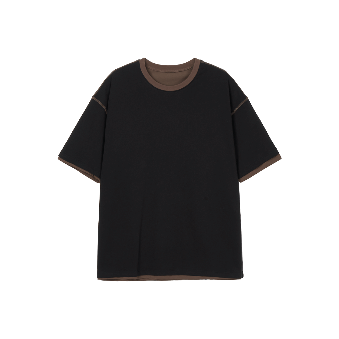 BE25TS01_BK Begin202 Cover Stitch Layered T-Shirt Black Brown