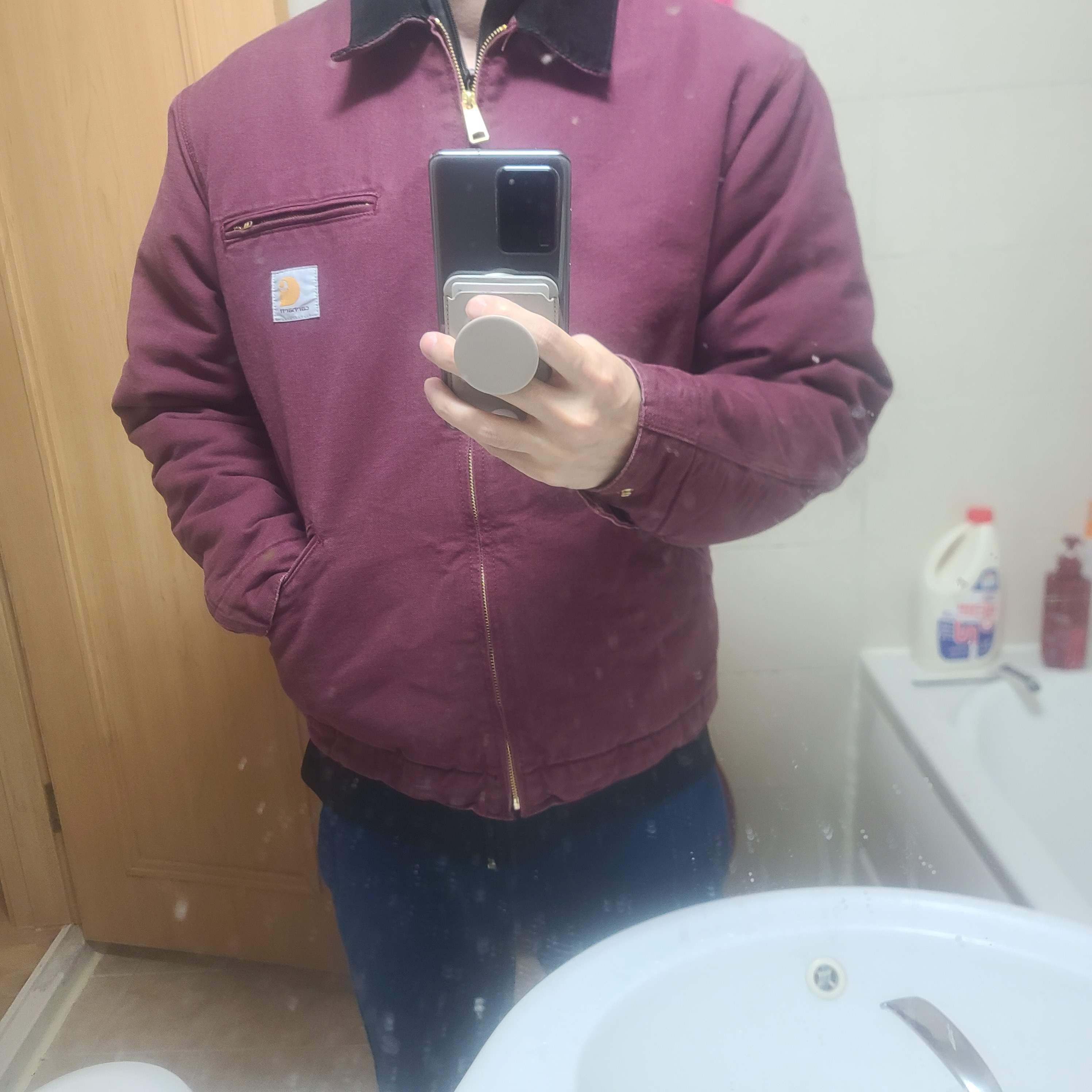 Carhartt WIP Organic Cotton Dearborn Canvas OG Detroit Jacket Malbec Aged Canvas - Winter 착용 스타일
