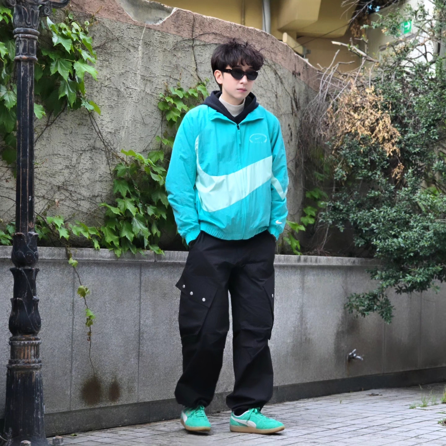 Nike NSW HBR NCPS Woven Jacket Washed Teal - Asia, Puma Palermo Vintage Jade Frost 착용 스타일 - 7