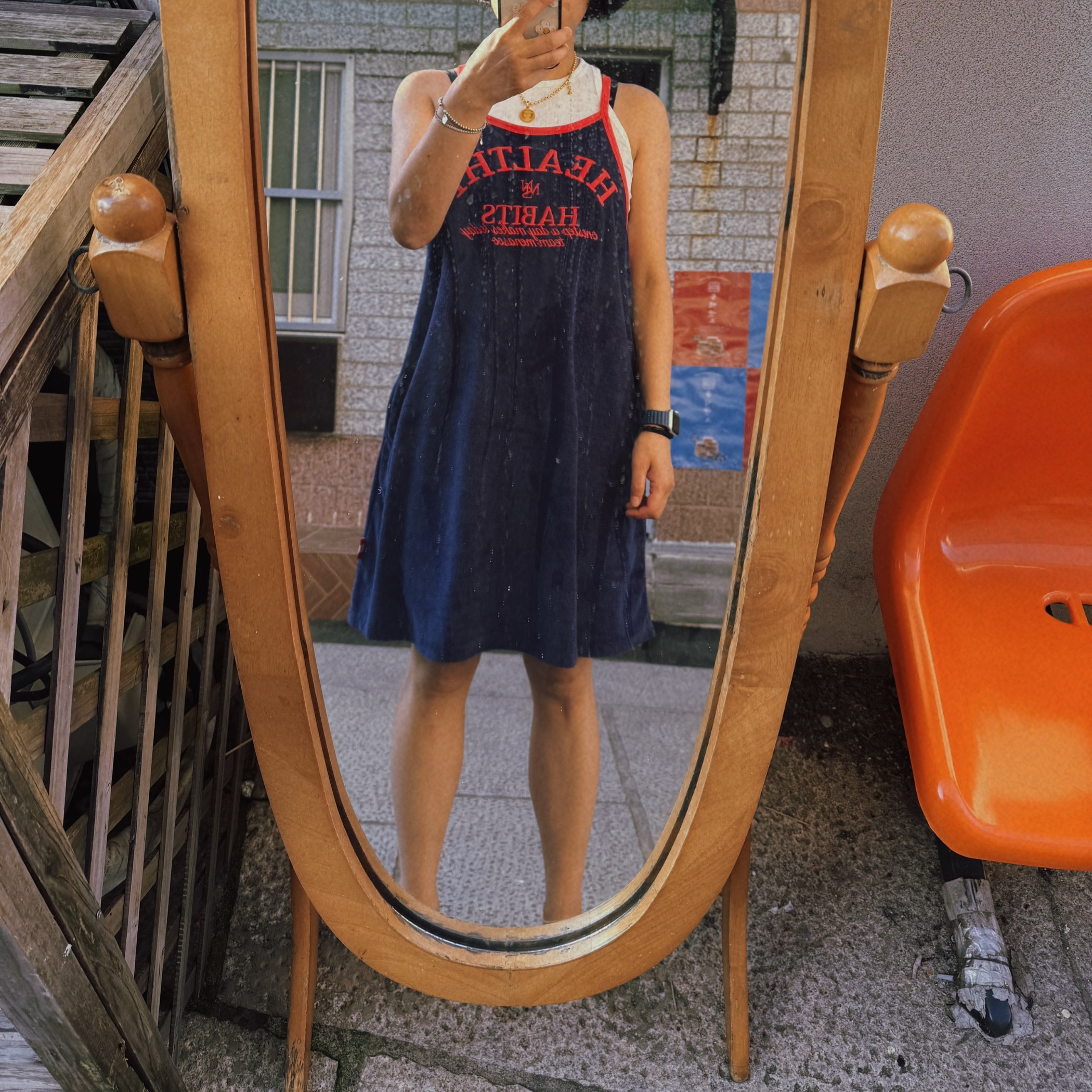 Menasoo Summer Basic Terry Strap Onepiece Navy 착용 스타일