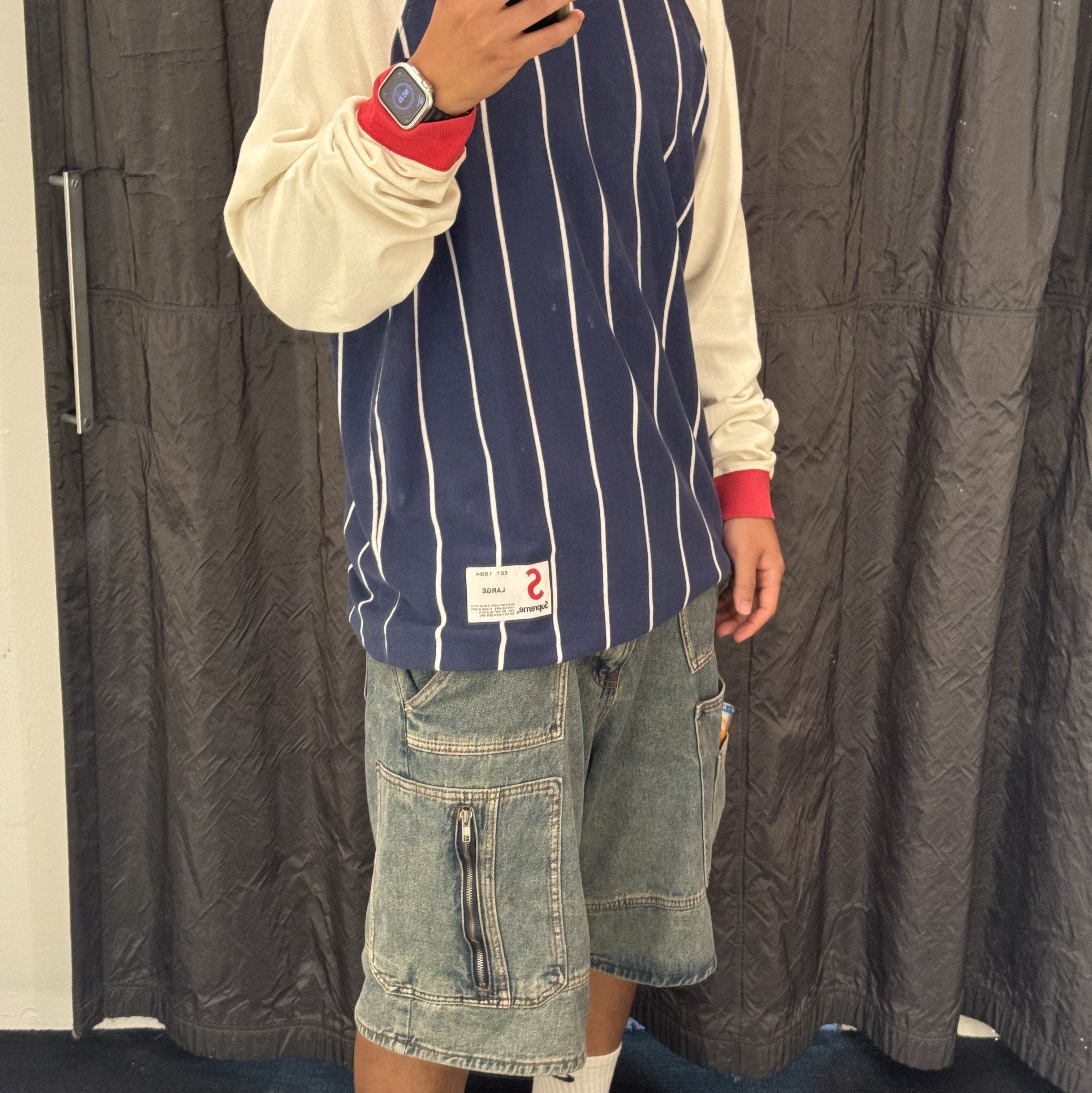 Supreme Stripe Raglan L/S Top Navy - 24FW 착용 스타일