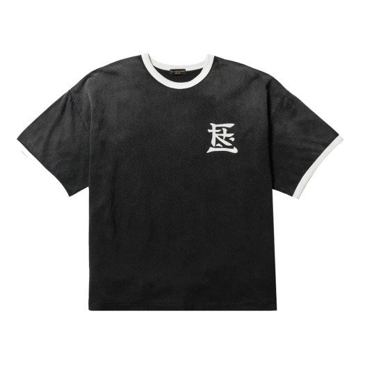 KM5BTSSFF09BK Flagstuff Ringer Tee Kanji Logo Black - 25SS