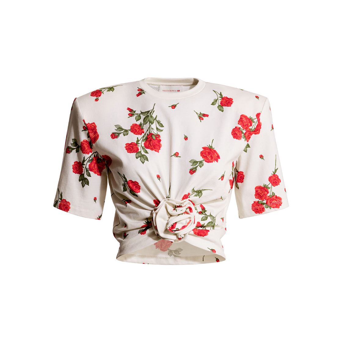 (W) 에이치앤엠 x 막다 부트림 패턴 로즈 아플리케 티셔츠 크림 로즈((W) H&M x Magda Butrym Pattern Rose Applique T-Shirt Cream Rose)