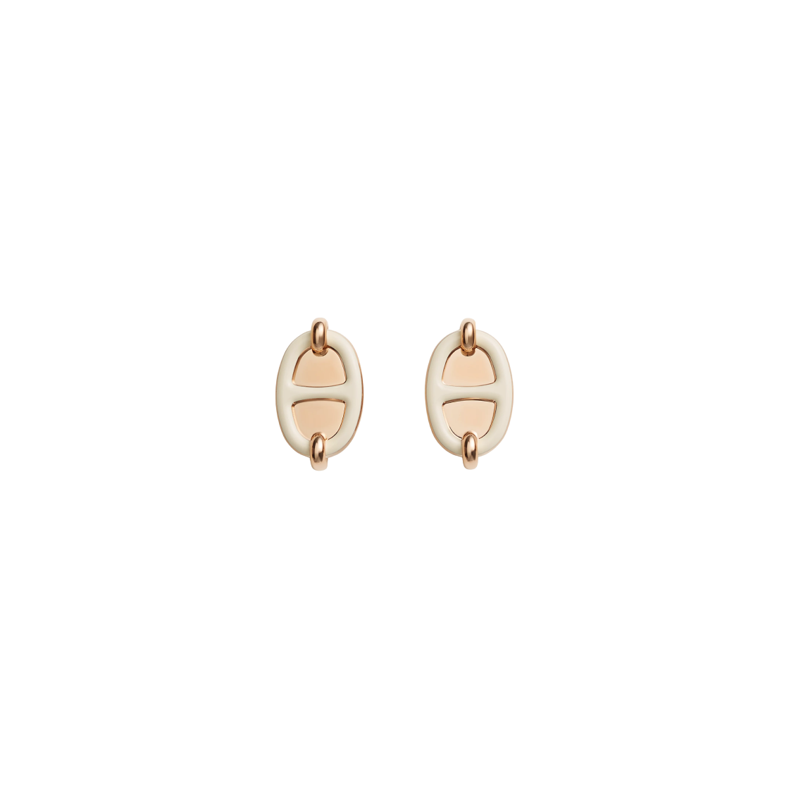 (W) 에르메스 미니 마이옹 이어링 래커드 메탈 & 로즈 골드 크렘((W) Hermes Mini Maillon Earrings Lacquered Metal & Rose Gold Creme) - 1