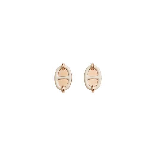 (W) Hermes Mini Maillon Earrings Lacquered Metal & Rose Gold Creme