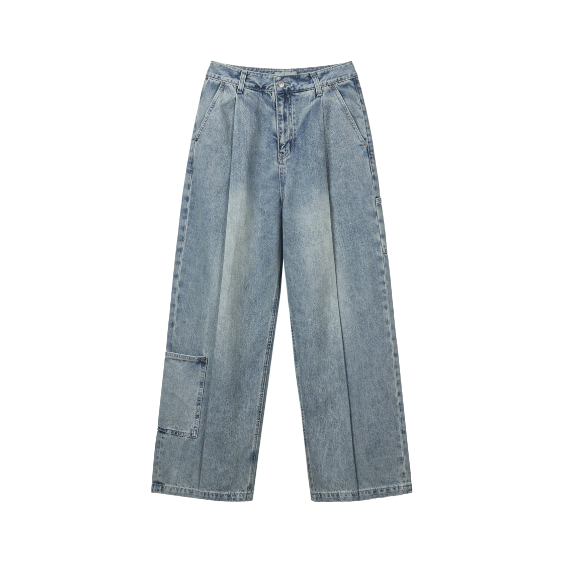 BE25DN09 Begin202 One Tuck Wide Carpenter Denim Pants Bleached Blue