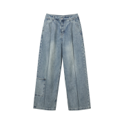 Begin202 One Tuck Wide Carpenter Denim Pants Bleached Blue