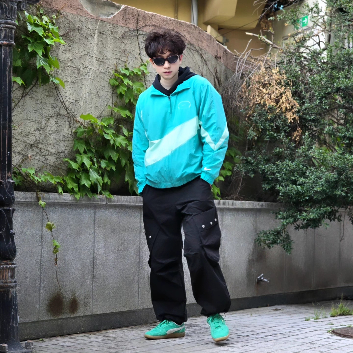 Nike NSW HBR NCPS Woven Jacket Washed Teal - Asia, Puma Palermo Vintage Jade Frost 착용 스타일 - 2