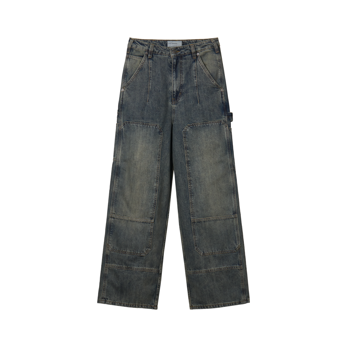 BE25PT12 Begin202 Double Knee Denim Pants Khaki Blue